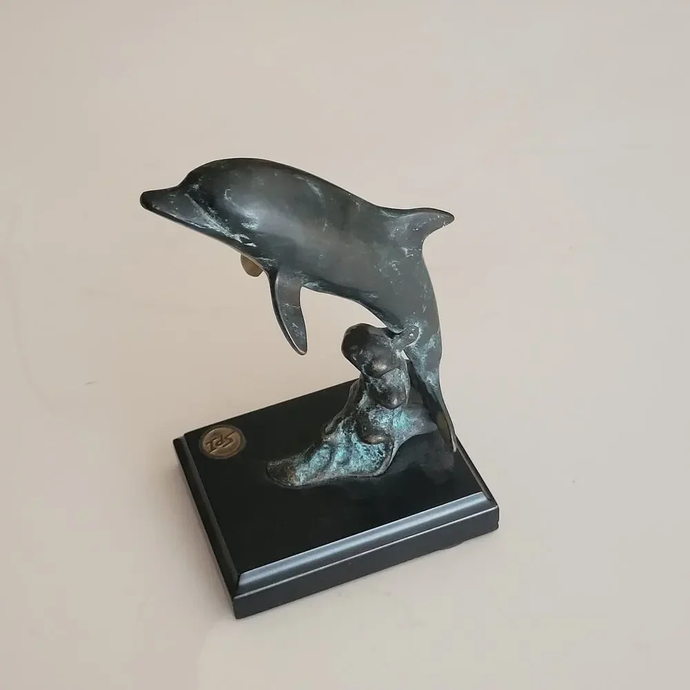 Vintage SPI San Pacific International Brass Dolphin Statue Sculpture 6”